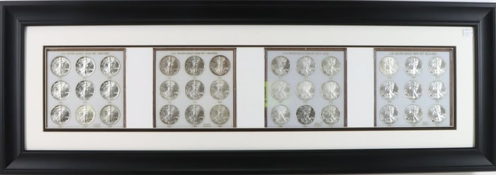 (36) 1oz .999 Silver Eagles Framed