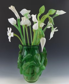 David Van Noppen Art Glass Vase with Flowers