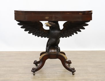 Late Federal Carved Eagle Pedestal Card Table