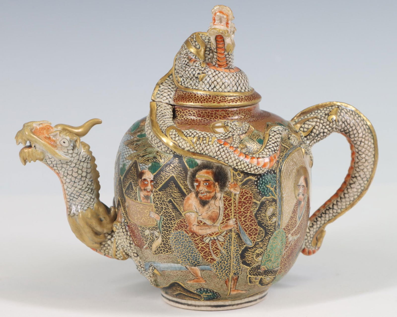 Attr: Kinkozan Japanese Satsuma Pottery Dragonware Teapot (1 of 6)