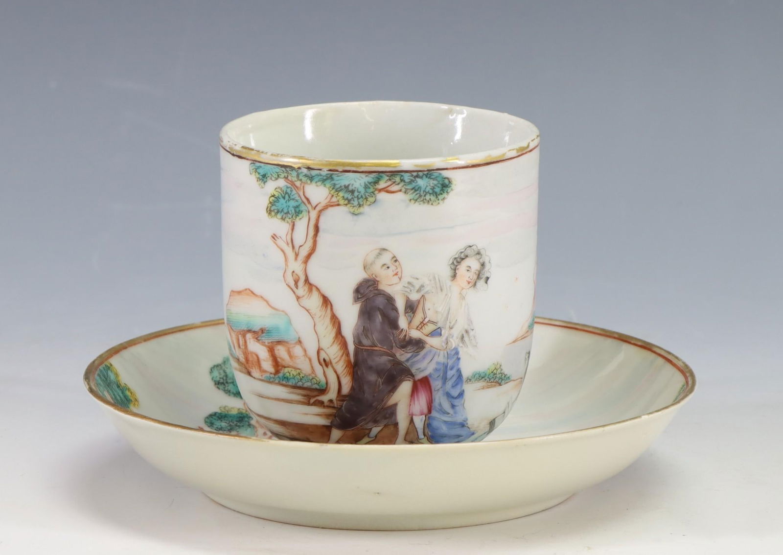 Unusual Chinese Export Porcelain Cup and Saucer (1 of 8)