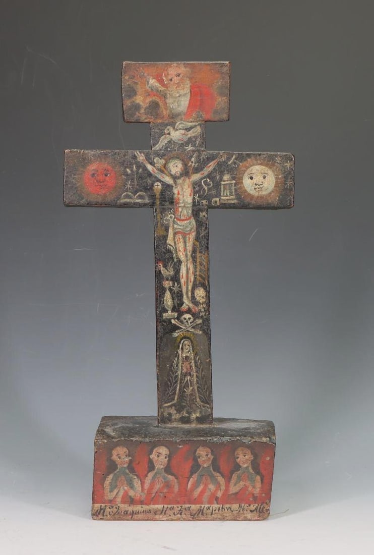 19th C. Mexican Painted Wood Animas Crucifix (1 of 8)