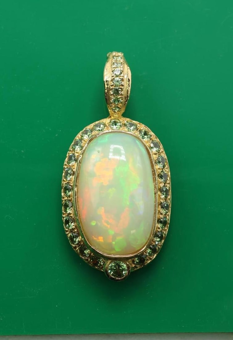 Katy Briscoe 18K Opal and Tsavorite Pendant (1 of 6)