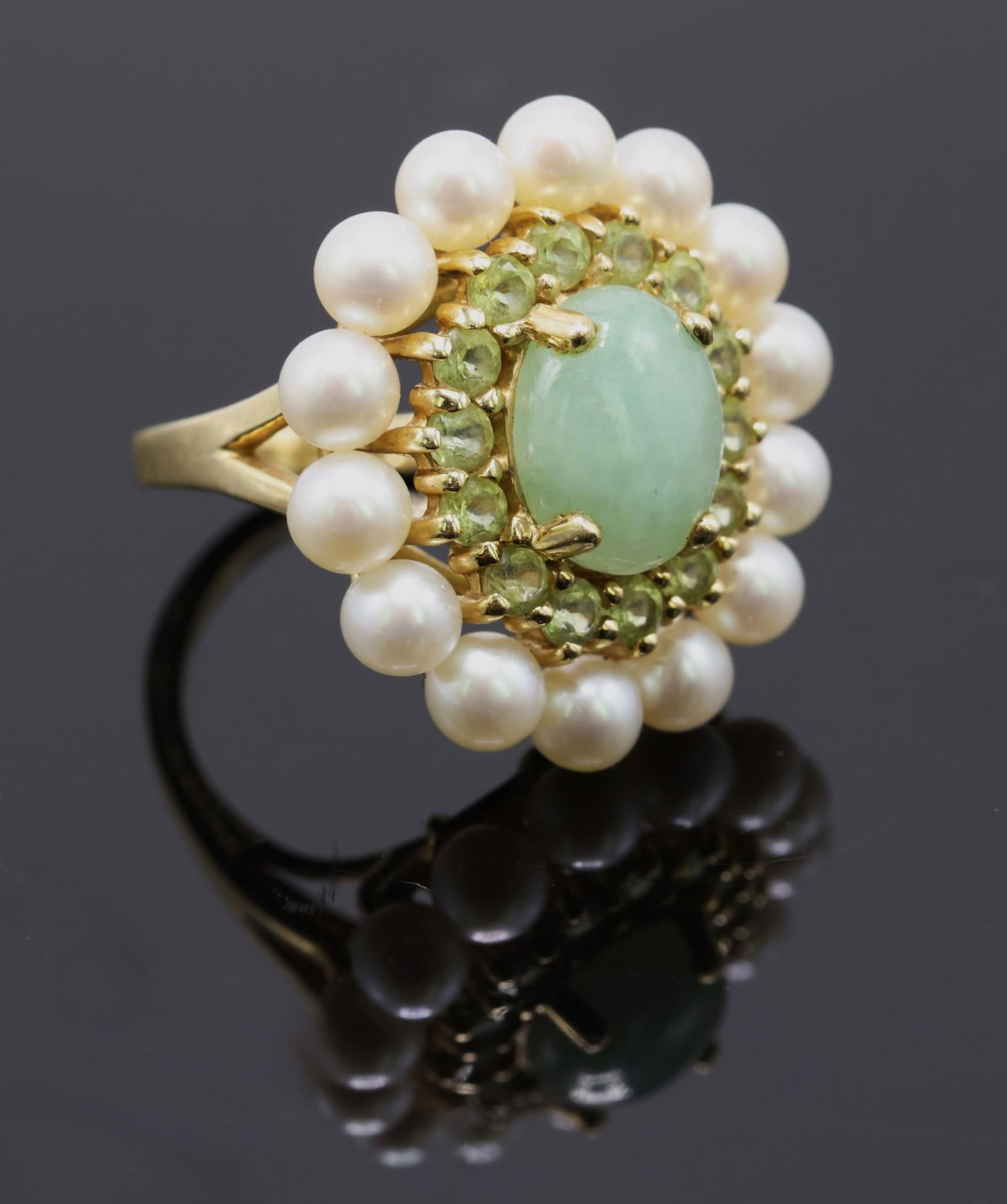 14k YG Nephrite Jade Tourmaline and Pearl Ring (1 of 5)