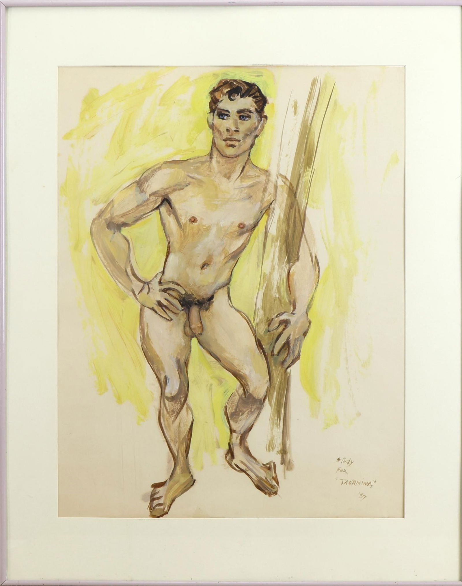 Emlen Pope Etting, Jr. (1905 - 1993): Gouache, "Study for Taormina", SDLR '57. Figural nude. 23.5"h x 18"w and 30"h x 24"w