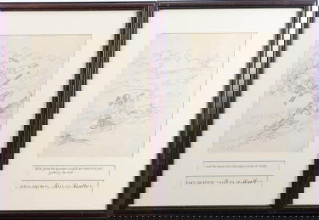 Paul Desmond Brown (1893 - 1958): Sketches, from the book " "Fur or Feather," by Lon Smith; Drawings by Paul Brown" 11"h x 8"w and 19"h x 14"w