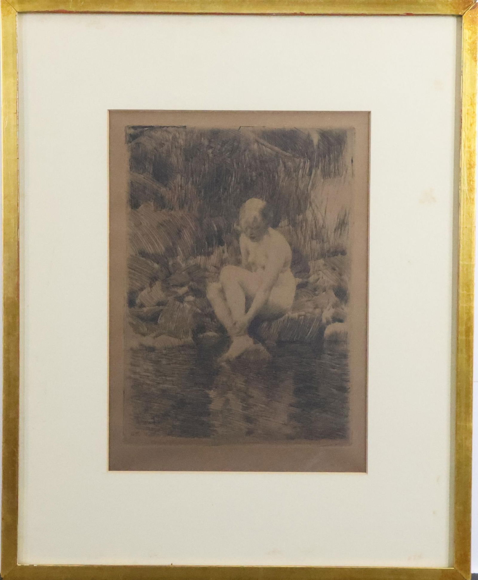 Anders Leonard Zorn (1860 - 1920): Etching, "Dagmar", SLL. Figural nude". 11"h x 8"w and 18"h x 14.5"w framed