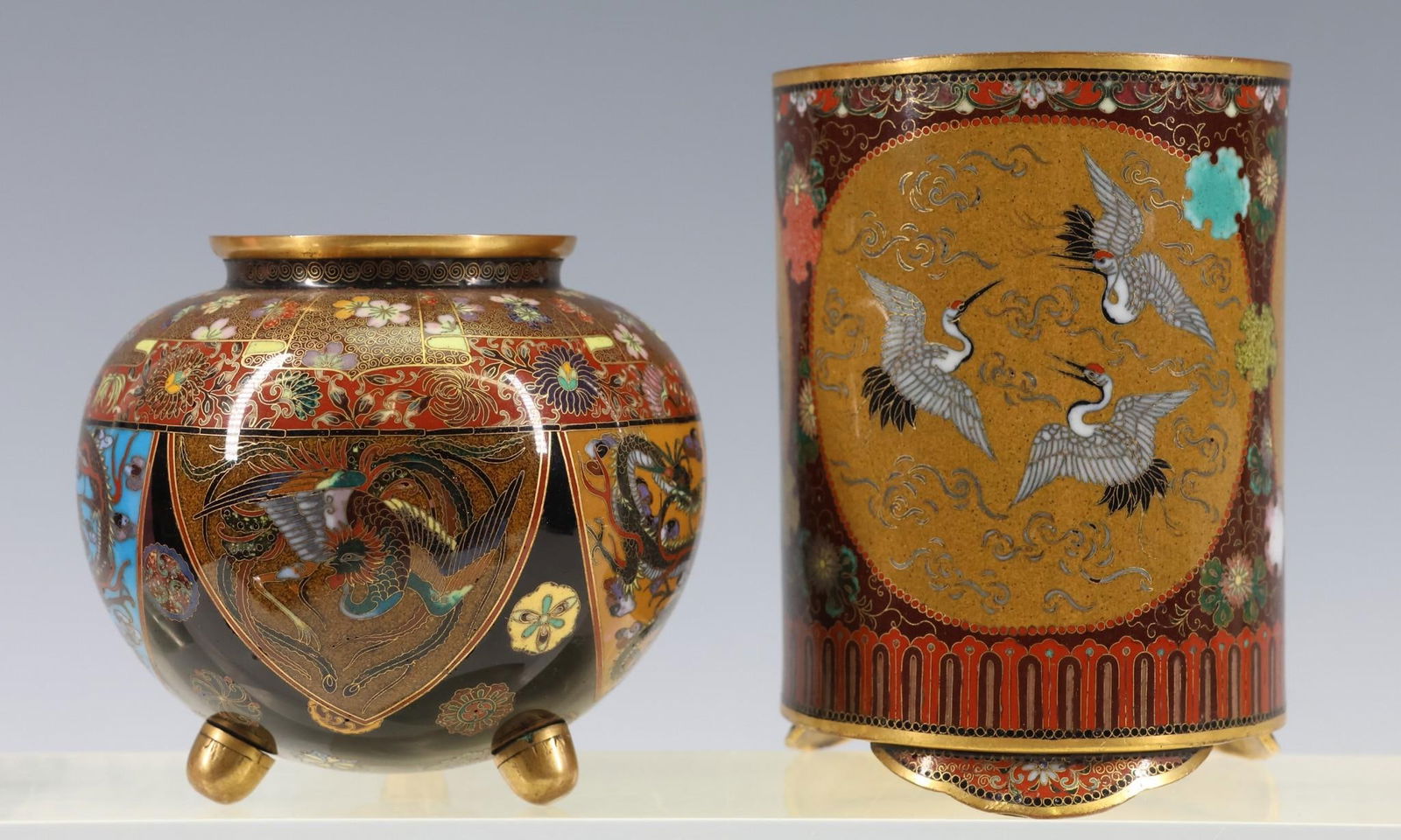 Japanese Goldstone Cloisonne Miniature Vase and Brush Pot (1 of 18)