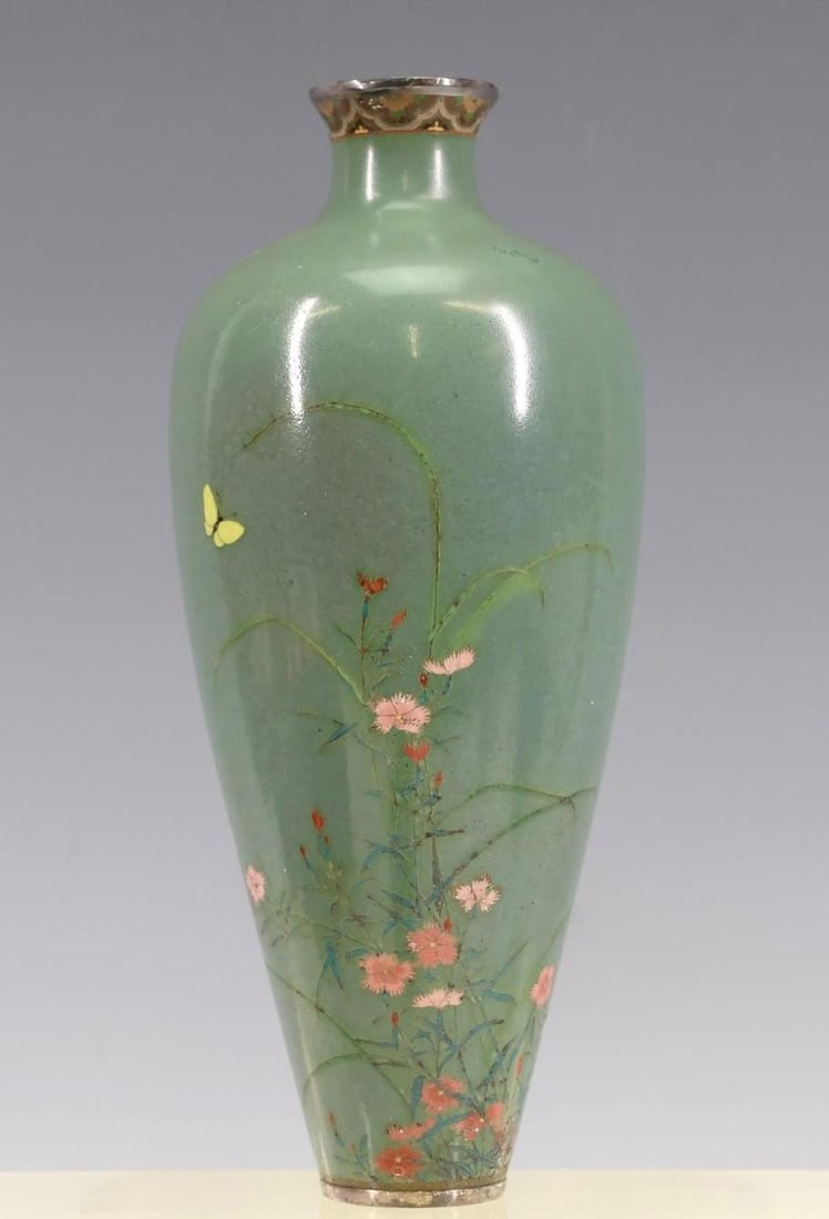 Namikawa Yasuyuki Japanese Silver Cloisonne Vase (1 of 17)