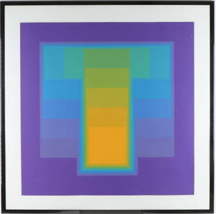 Karl Gerstner (1930/37 - 2017): Screenprint, "#5 (from Color Sounds Portfolio", pencil signed and numbered 14/175. Op art geometric composition. 31.5"h x 31.5"w and 39"h x 39"w framed