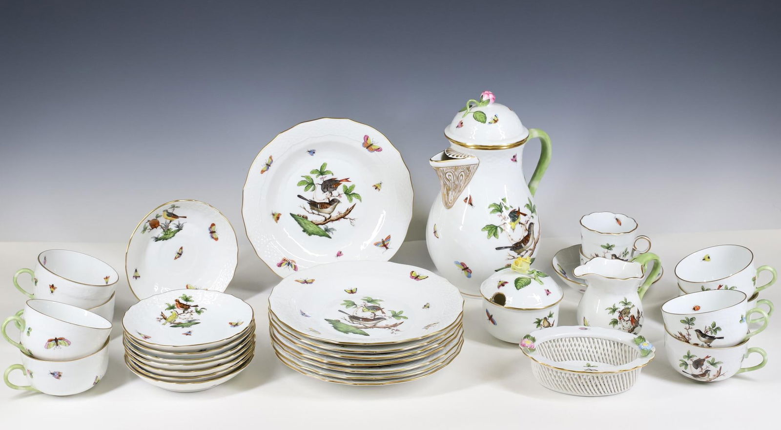 Herend "Rothschild Bird" Porcelain Dessert Service for 8 (1 of 20)