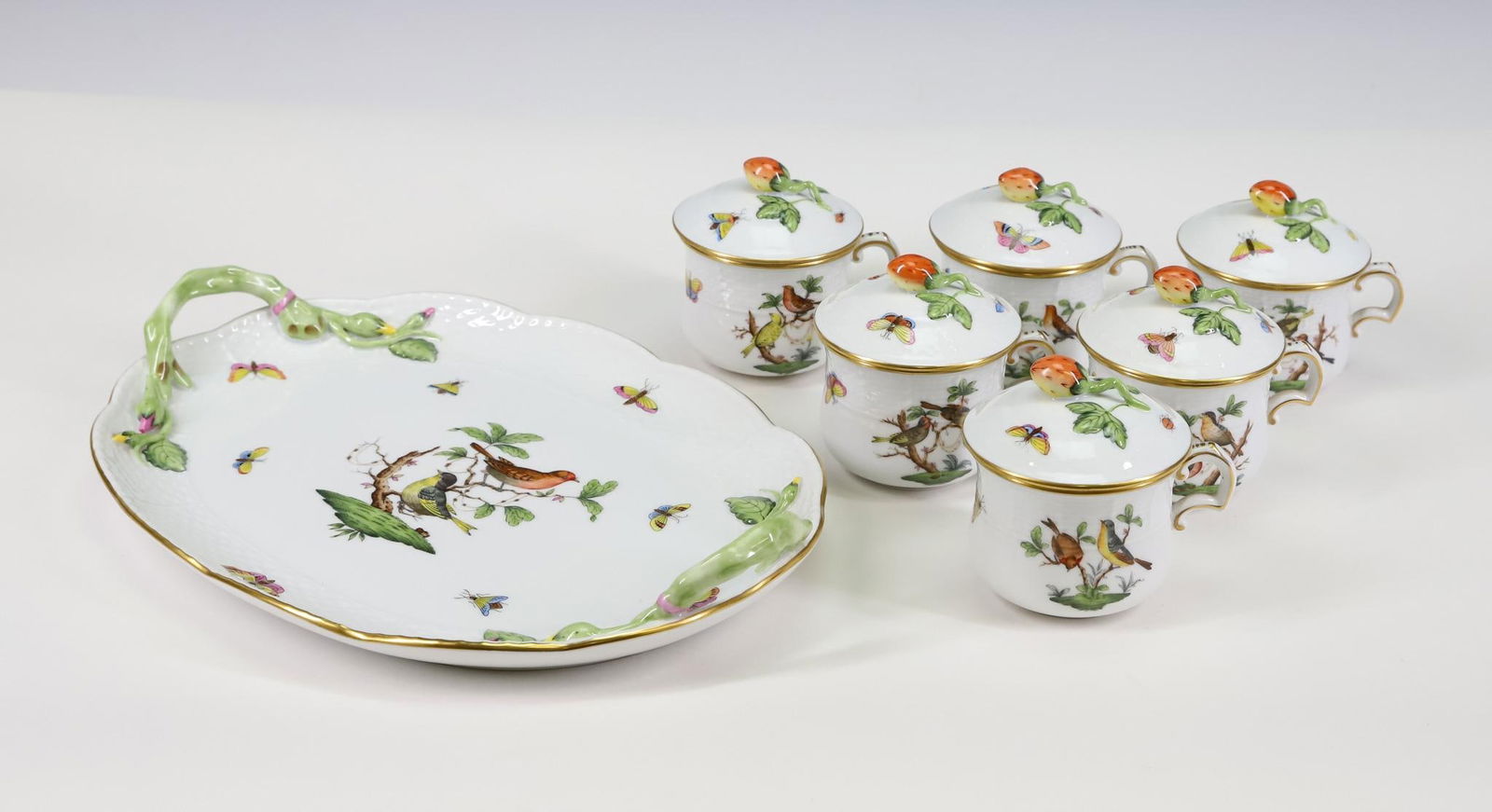 Herend "Rothschild Bird" Porcelain Pots de Creme Set for 6 (1 of 20)