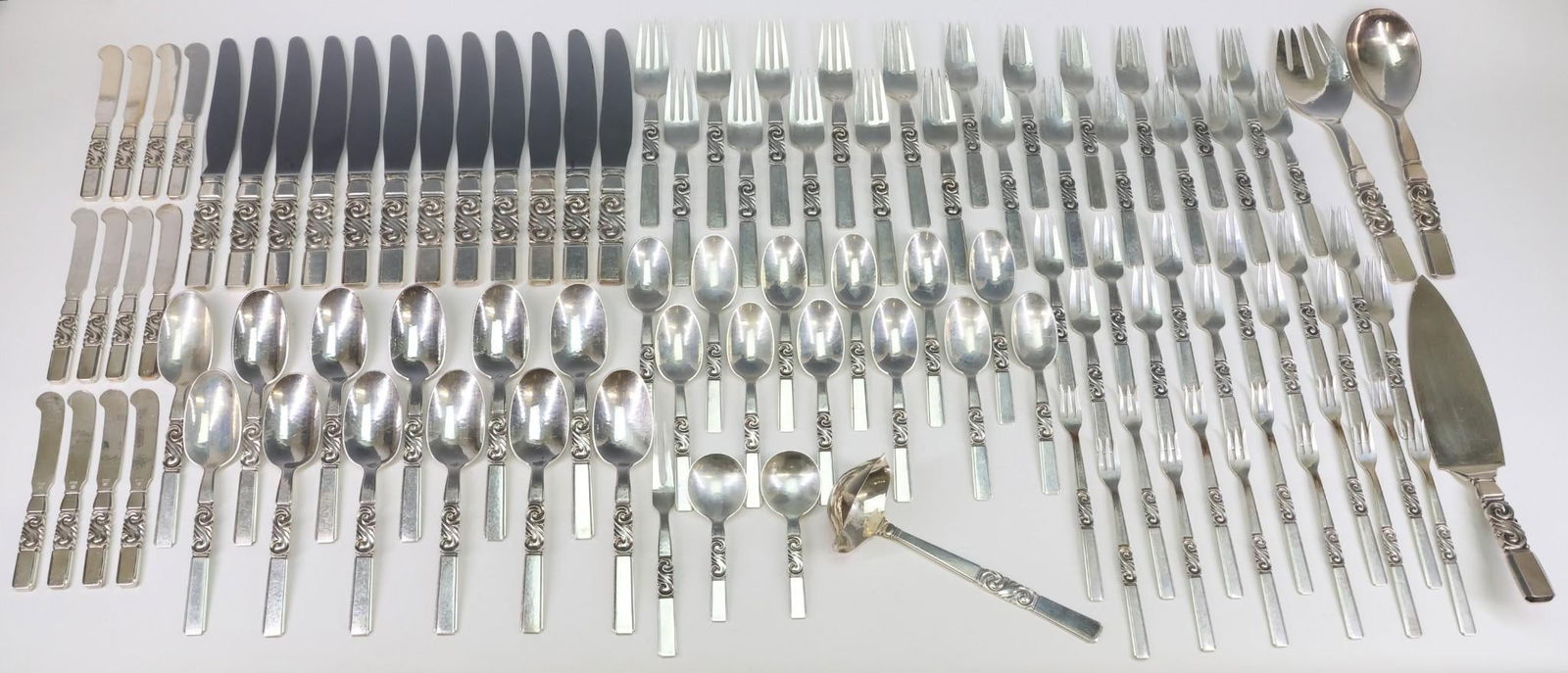 Georg Jensen "Scroll" Sterling Silver Flatware Service for 10 With Extras (1 of 19)