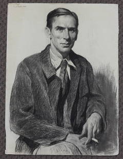 Daniel Garber (1880 - 1958): Charcoal, SDUL 1933. Portrait of fellow artist John Folinsbee. 23"h x 17"w unframed.