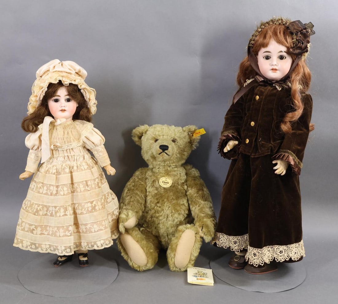 GERMAN BISQUE DOLLS., STEIFF BEAR. (1 of 18)