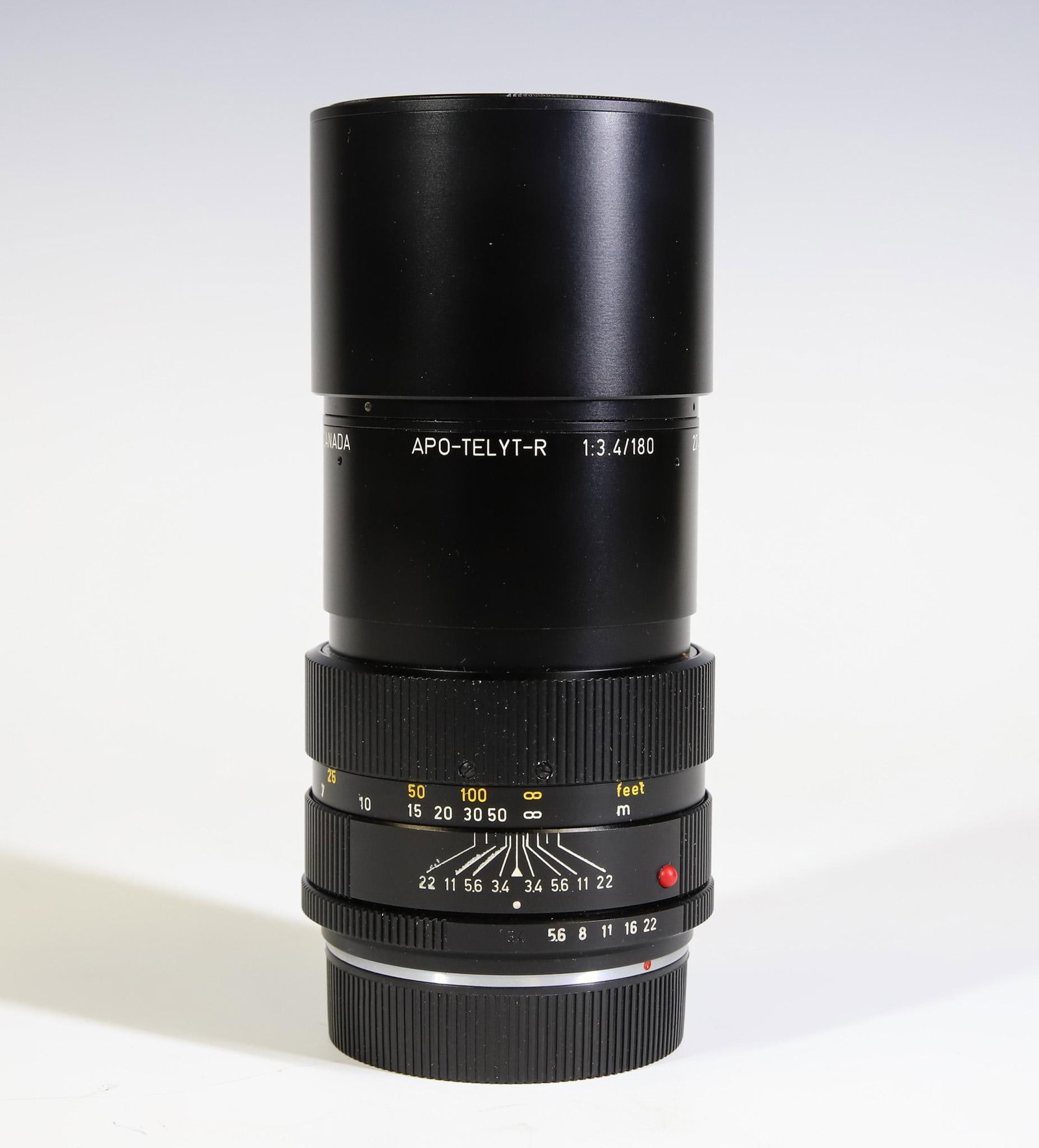 Leitz Leica 180mm APO-Telyt-R f/3.4 Lens: Serial No. 2749279, with lens caps. Made in Canada.