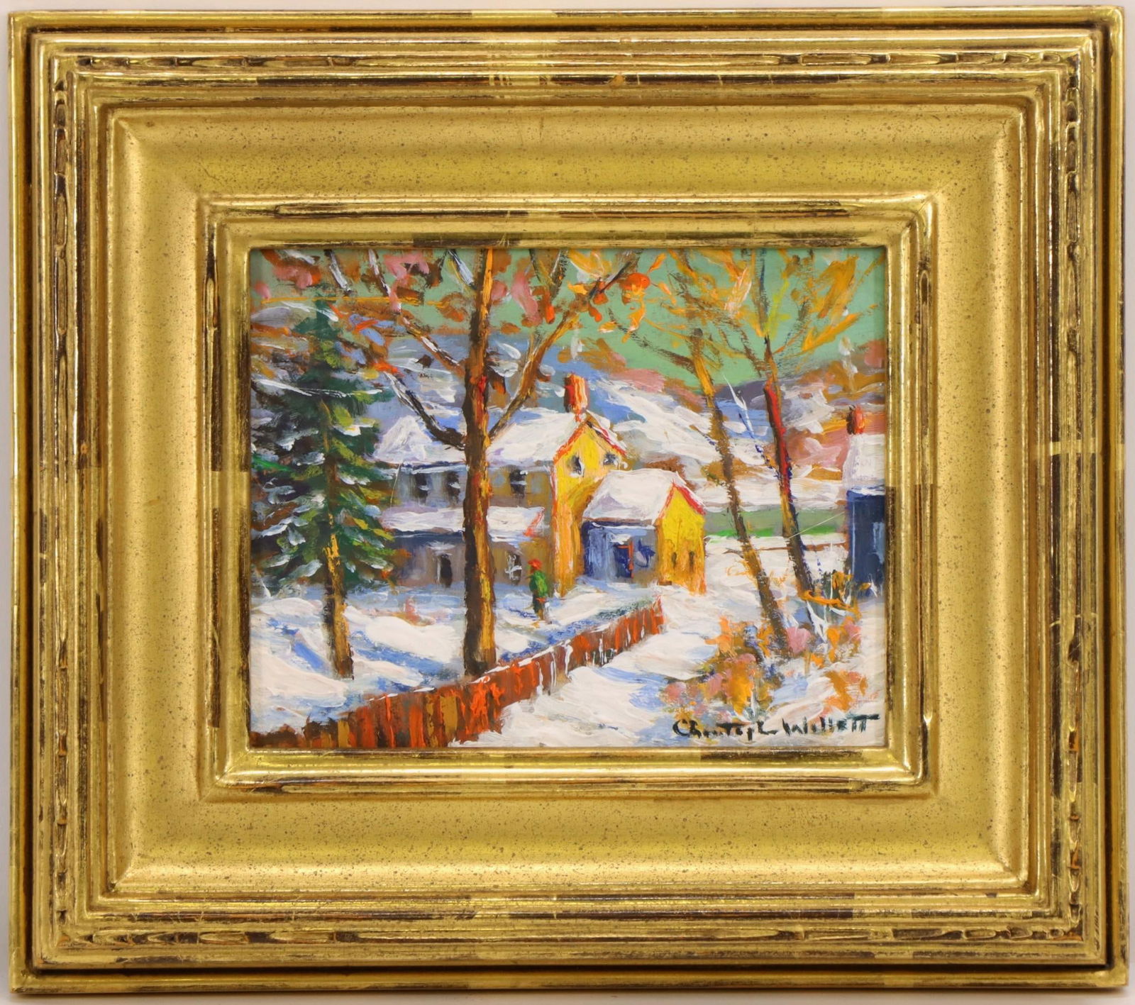 Christopher Willett (born 1959): Oil on board, "River Road", SLR. 4"h x 5"w and 7.25"h x 8.25"w framed