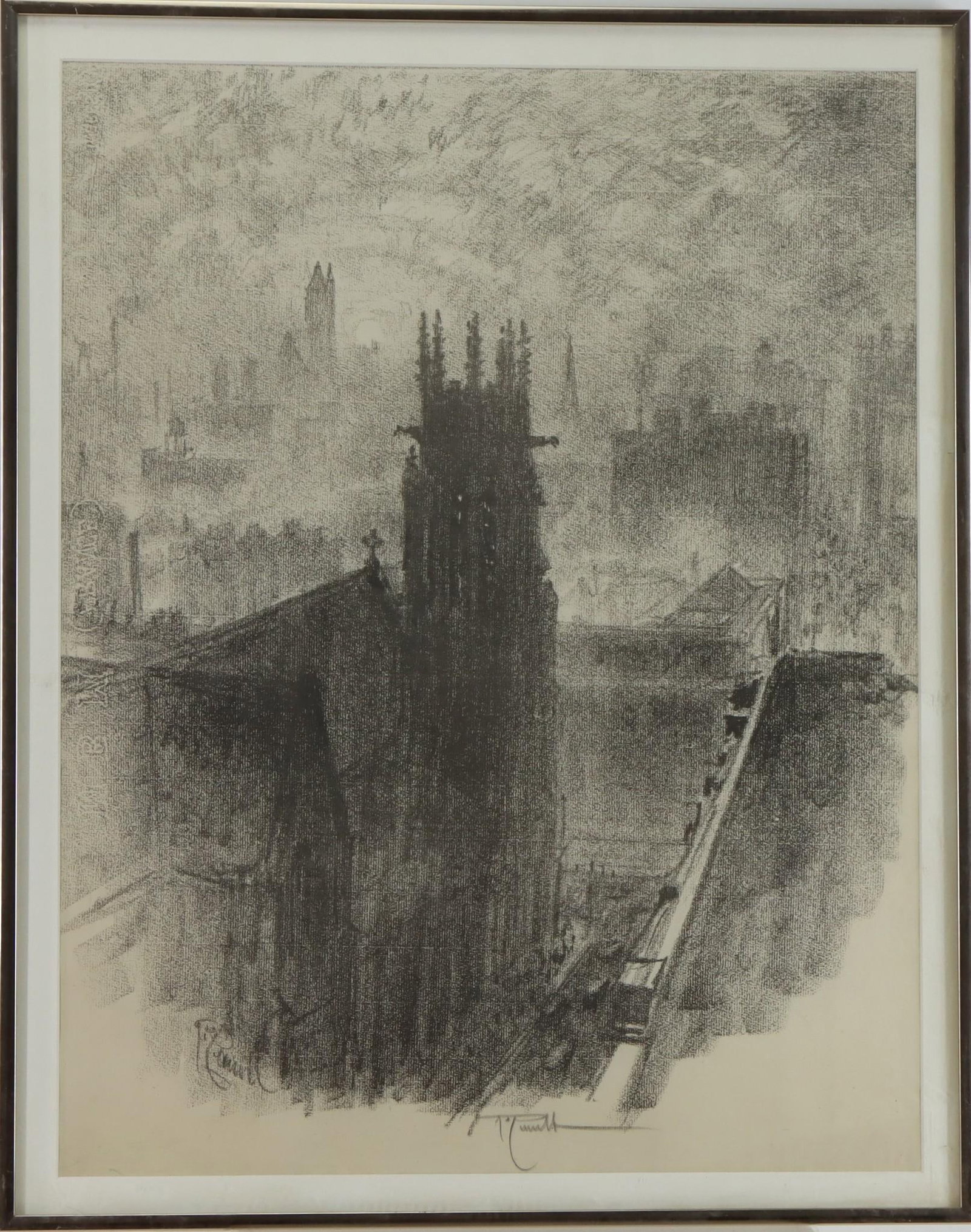 Joseph Pennell (1857 - 1926): Lithograph, "Christ Church", pencil signed. 22"h x 17"w inside matte and 24"h x 19"w framed