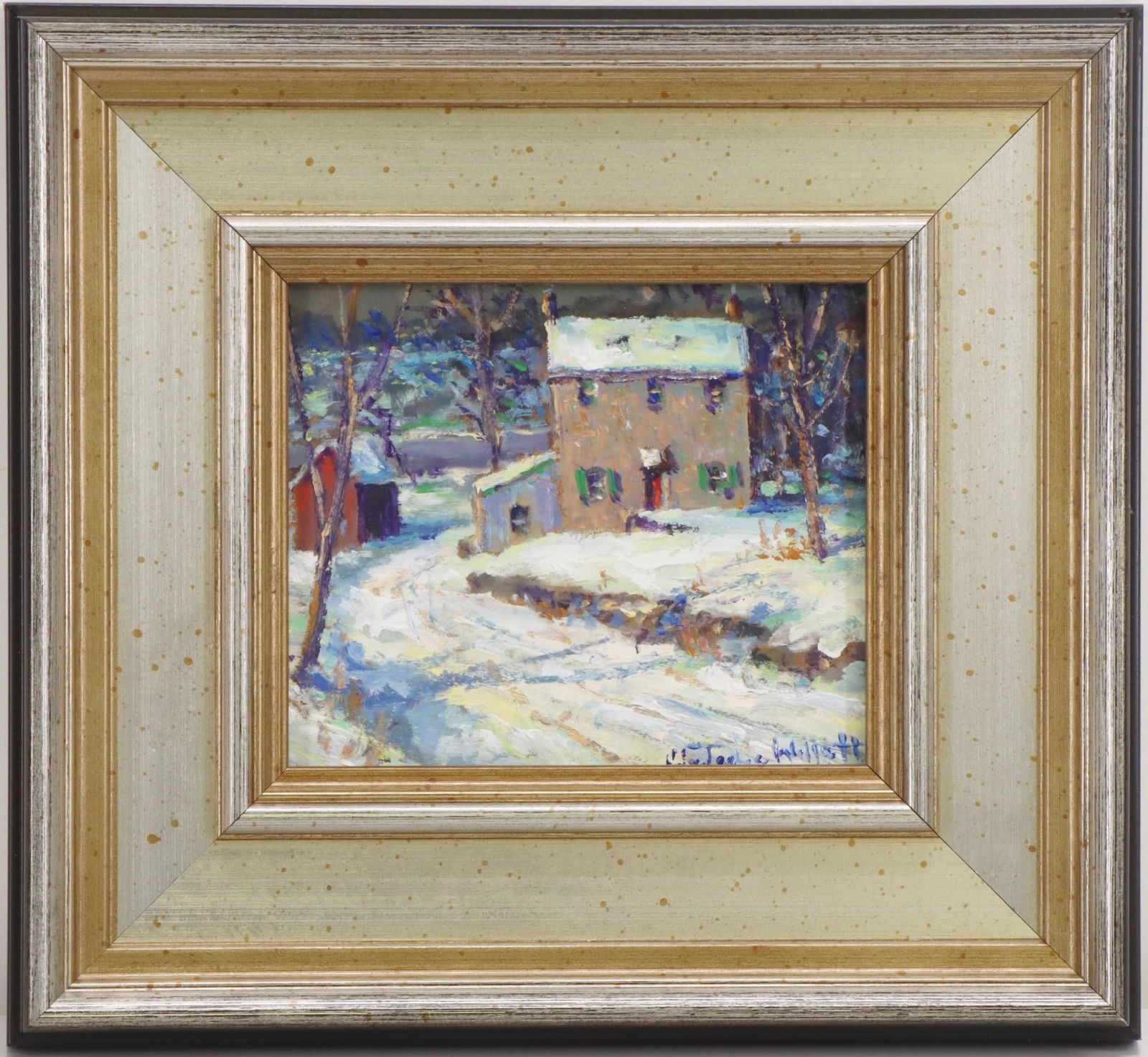 Christopher Willett (born 1959): Oil on board, "Ferry Rd. Point Pleasant", SLR. 4.25"h x 5"w and 8"h x 9"w framed