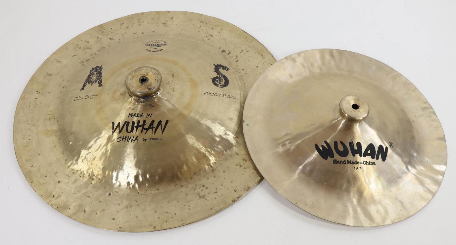 Lot 0f 2 Wuhan Cymbals: Lot of 2 Wuhan Cymbals Including 16" China and 22" Striker China Dragon. Both in Good Used Condition