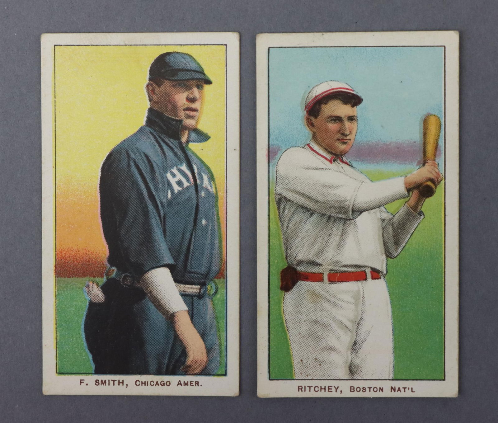 (2) 1909-11 T206 Sweet Caporal Baseball Tobacco Cards: (2) 1909-11 T206 Sweet Caporal White Border baseball tobacco cards: Frank Smith & Claude Richie. The cards are free of creases, have good to very good centering, nice corners and feature a Sweet Capor