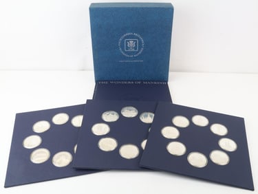 Franklin Mint Sterling Silver Encyclopedia Britannica Wonders of Mankind Medals (24)