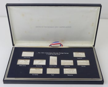 Franklin Mint Sterling Silver 1980 Olympic Postage Stamps Ingots (10)