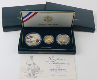US Mint Gold and Sterling Silver Civil War Battlefield Commemorative Coins, 1995