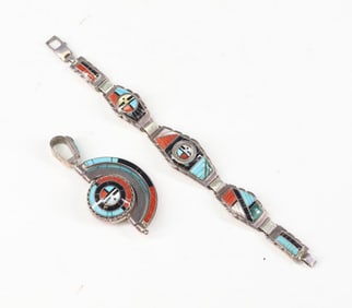 Native American Sterling Silver Bracelet and Pendant