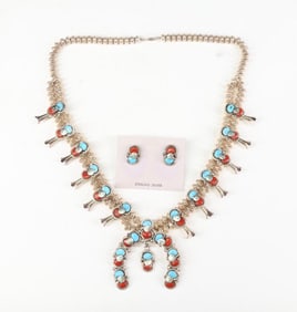Effie Calavaza Zuni Squash Blossom Necklace and Earrings