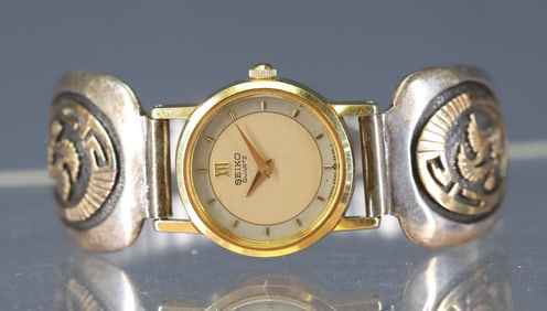 Native American Sterling and 14k Watch