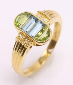 18k YG Topaz and Peridot Ring
