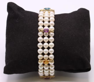 14k YG Pearl and Gemstone Bracelet