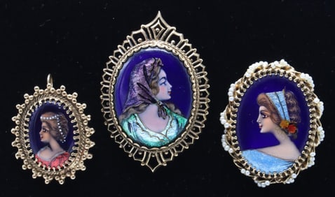 14k YG Limoges Brooches or Pendants