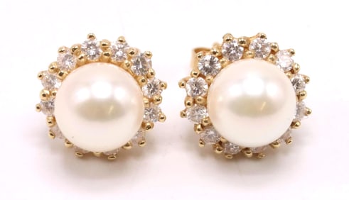 14k YG Diamond and Pearl Earrings