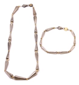 Movado 18k YG Sterling Silver Bracelet and Necklace
