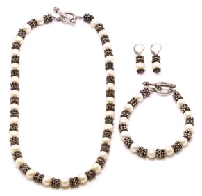 14k YG Sterling Silver and Pearl Suite