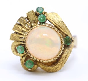14k YG Opal and Emerald Ring
