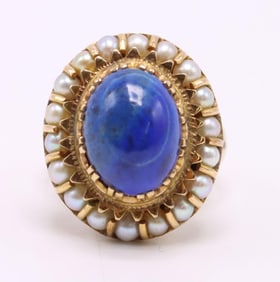 14k YG Lapis Lazuli and Pearl Ring