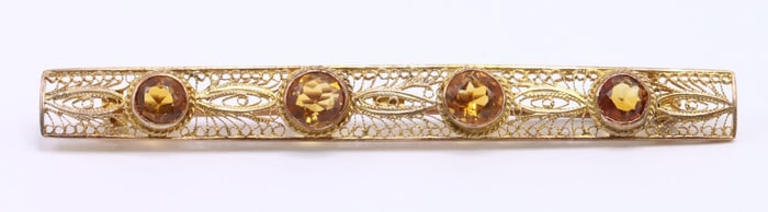 14k YG Citrine Bar Pin