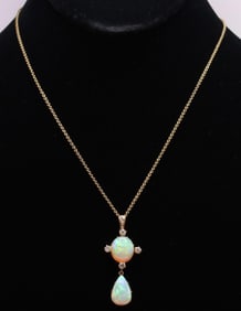 14k YG Opal and Diamond Pendant
