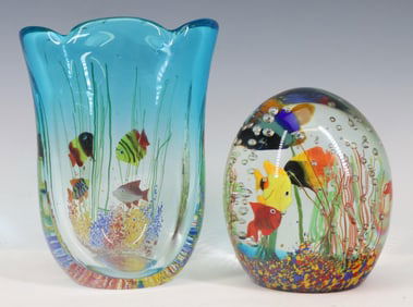 Murano Glass Aquarium Vase and Paperweight