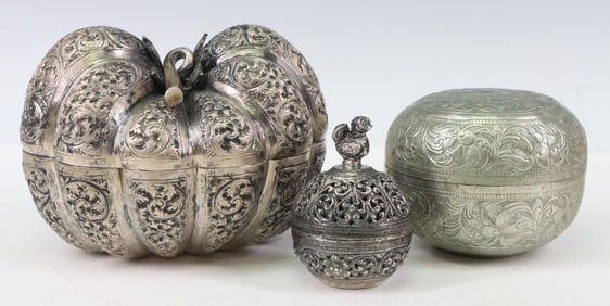 Cambodian Silver Betelnut Boxes