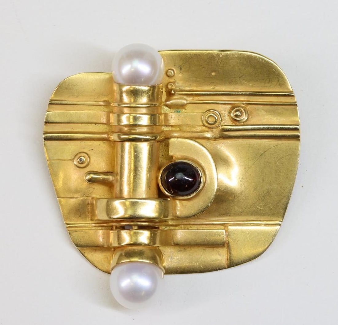 Demaret 18K Garnet & Pearl Brooch (1 of 3)