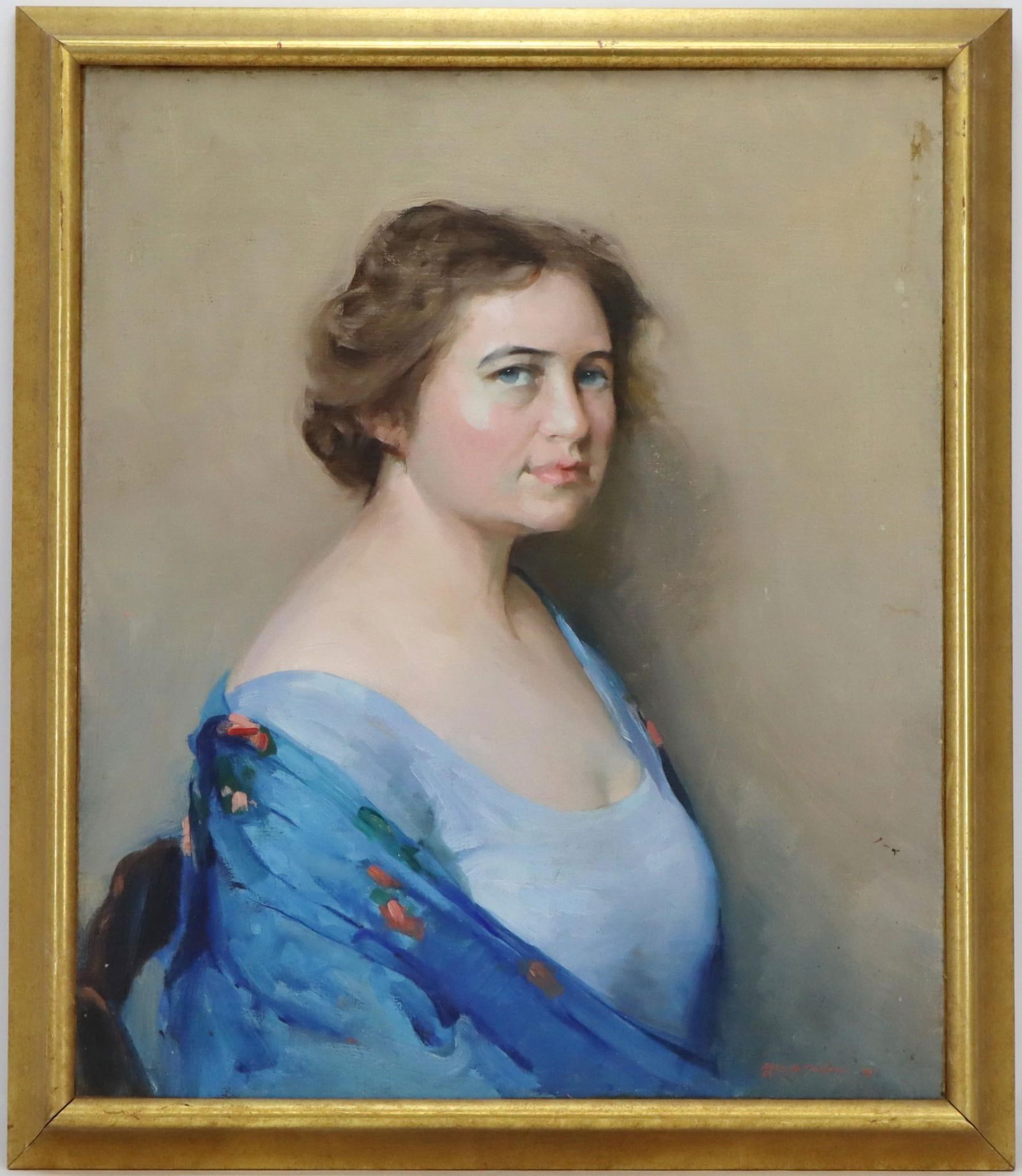 Allen Dean Cochran (1888 - 1971): Oil on canvas, SDLR 1912. Attached en verso James Michener Art Museum exhibition label "Forgotten Woman" 1990, Janet Fleischer Gallery tag and restorer Hannah Mee Horner tag. Portrait of artist Fern C