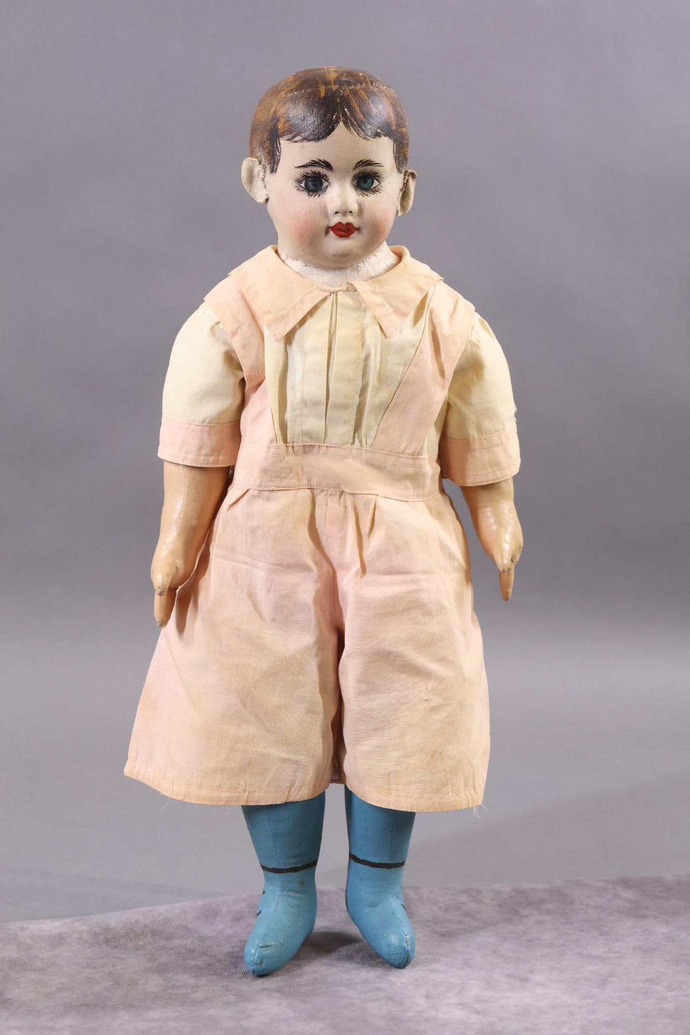 CLOTH DOLLS.: 18" Marked ELLA SMITH "Alabama Indestructible" Doll with painted blue shoes, stockings. Stamp on leg reads: MRS. S.S. SMITH Manufacturer and Dealer of The Alabama Indestructible Doll, Roanoke, ALA. Do