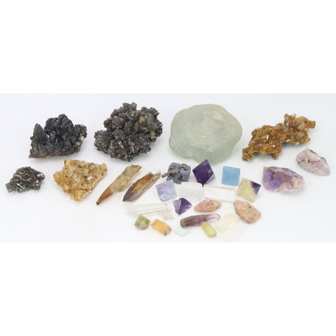 Mineral Specimens: Descloizite/XL group #4057 (Berg Aukus, Namibia 93.9g), Descloizite/XL group #4153 (Berg Aukus, Namibia 206.1g), Topaz/water worn pebble #4913 (Minas Gerais, Brazil 261.6g), Barite/XL group/var.golden