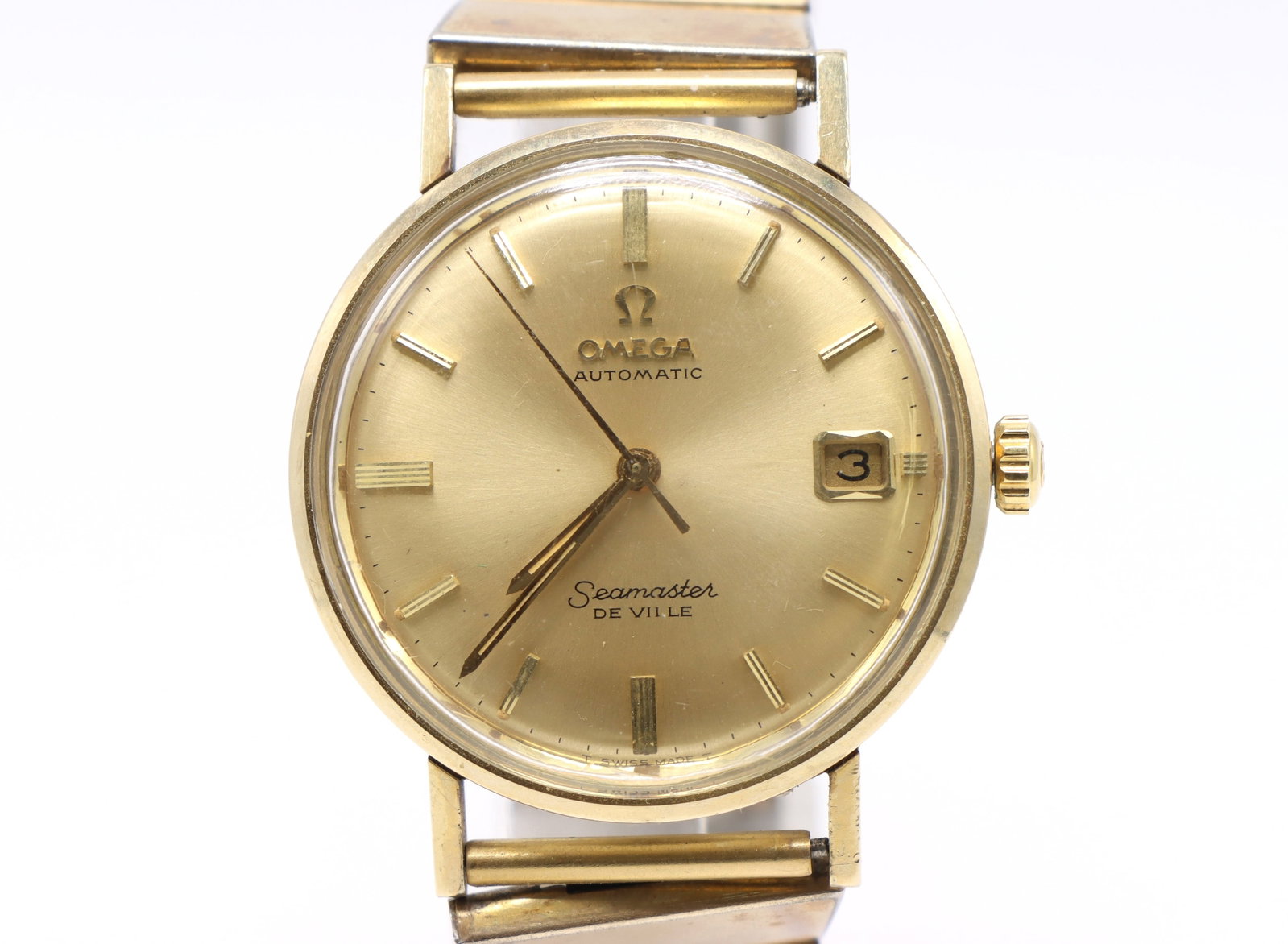 Omega Seamaster De Ville: Omega Seamaster De Ville, 14k yg bezel, stainless back and gold filled band. 34mm not including crown, approx 2.5" interior diameter