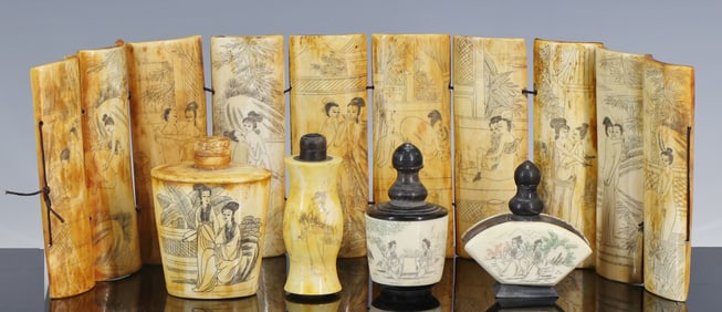 Chinese Scrimshaw Snuff Bottles and Erotic Panels