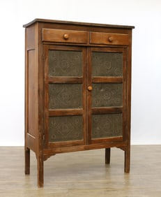 Late 19th c. Pine Punched Tin Pie Safe